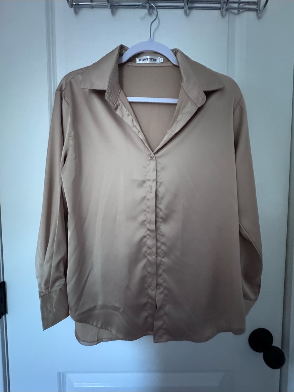 Sundance Taupe Satin Button-Front Shirt